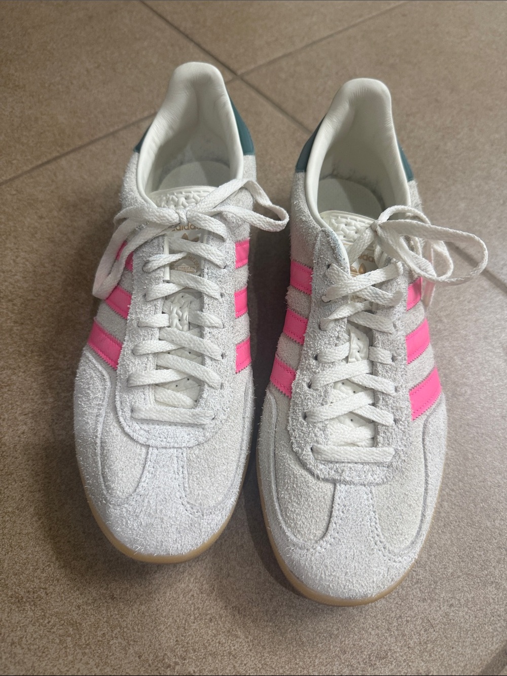 adidas Women's gazelle White Suede Sneakers with Pink Stripes